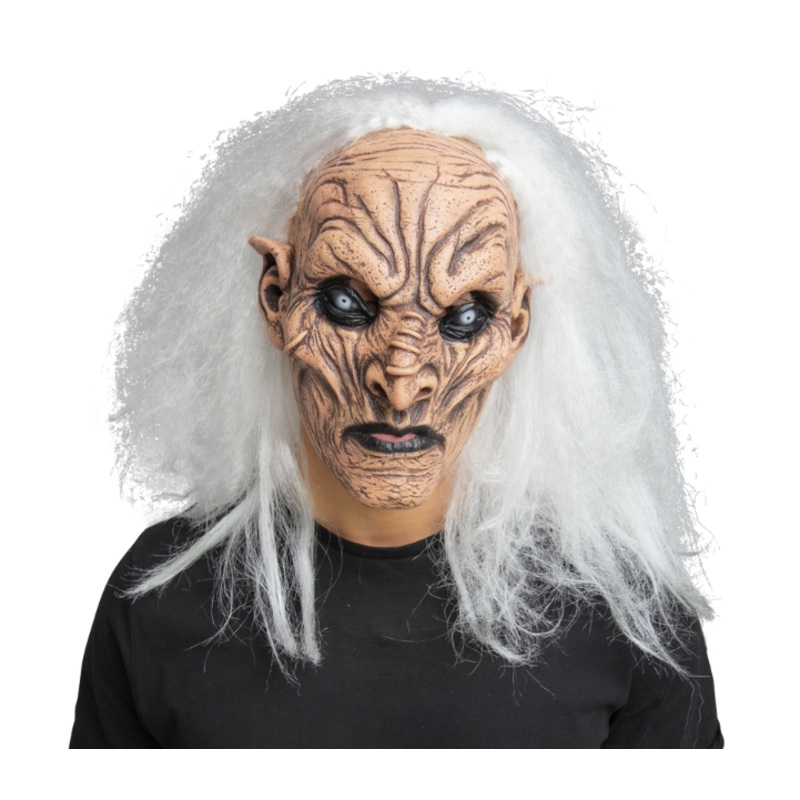 White Haired Demon Mask w. Hair