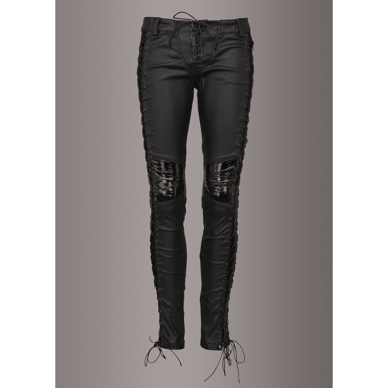 Back in Black Punk Rave Faux Leather Lace Up Skinny Pants