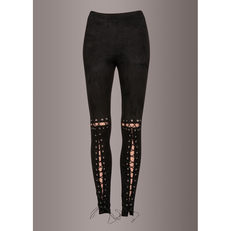 Fairies Wear Boots Black Faux Suede Lace up Leggings