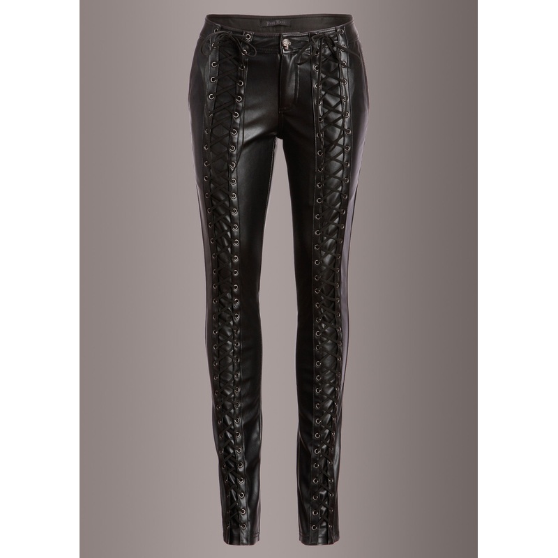 Rockstar Punk Rave Black Vegan Leather Lace-Up Pants