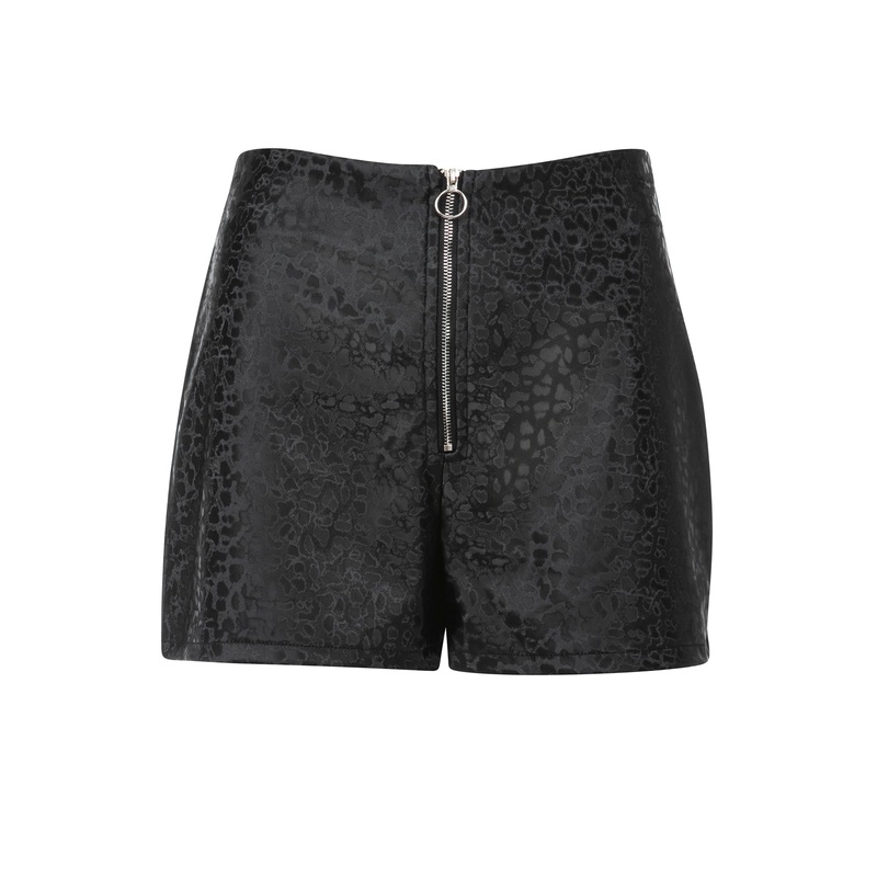 Black Leopard Print Faux Leather Shorts