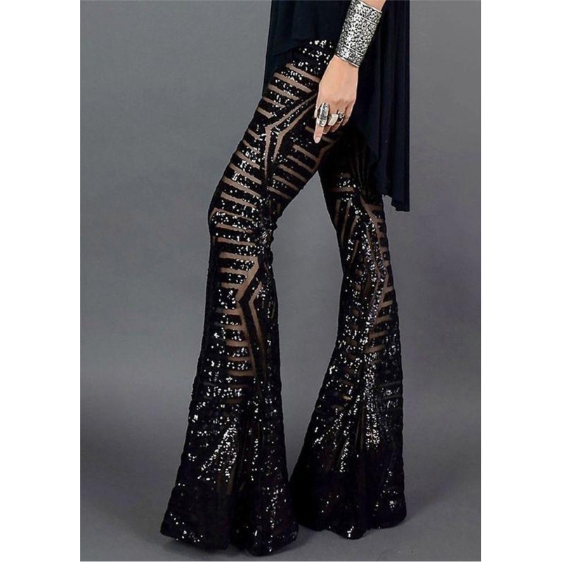 Black Sequin Flare Pants Sparkling Bell Bottoms
