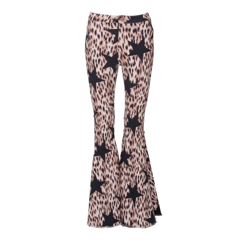 Get it on Star and Leopard Print Flared Bell Bottoms