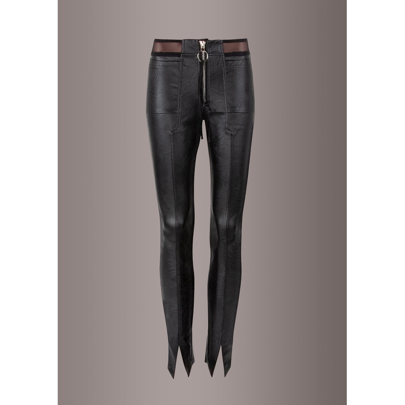 Punk Rave Black Faux Leather Biker Pants with Zipper