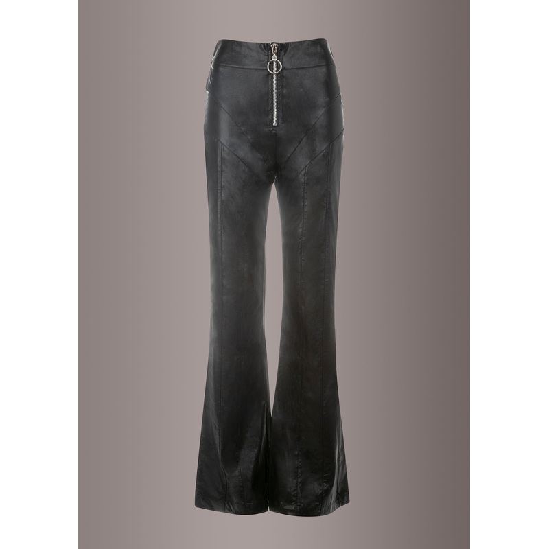 Raise Hell Black Faux Leather Flared Bell Bottom Pants