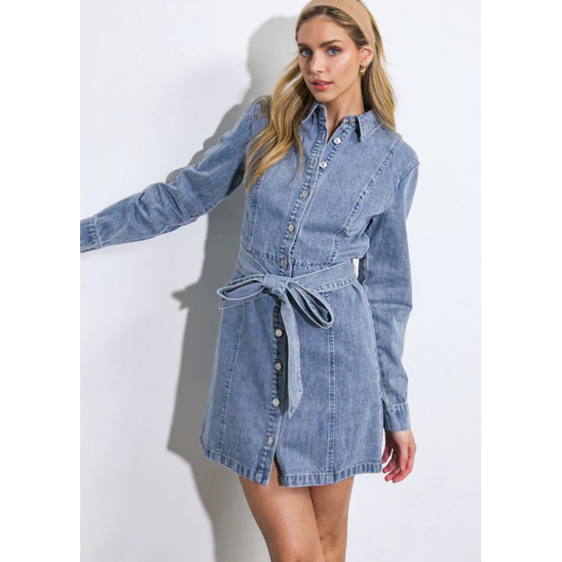 BE A LIGHT DENIM MINI DRESS|LIGHT INDIGO|S|M|L
