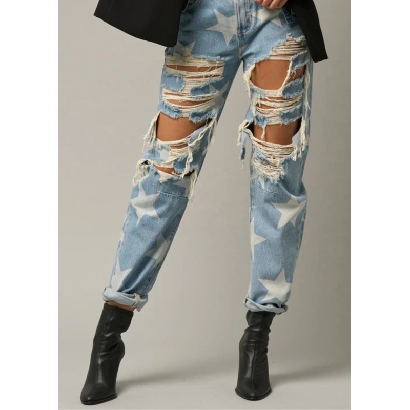 The Passenger Star Print Ripped Jeans
