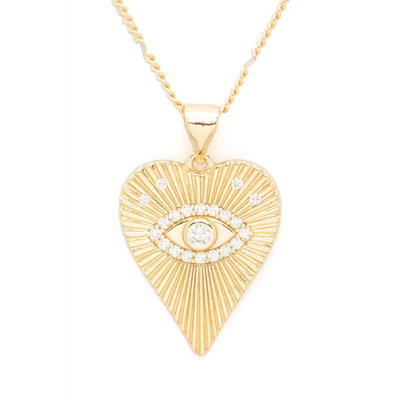 Vintage Inspired CZ Eye Heart Pendant Necklace