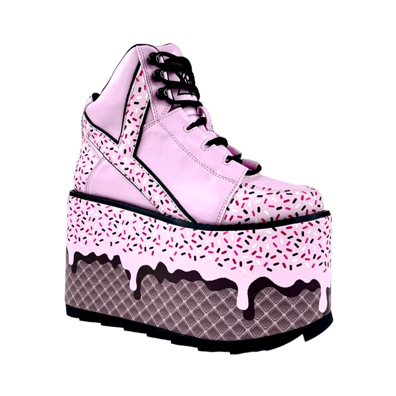 YRU QOZMO ICE CREAM - PINK BLACK Platform boots