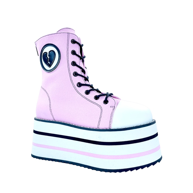 YRU SUSPENSION BROKEN HEART PINK BLACK WHITE Leather Platform sneakers