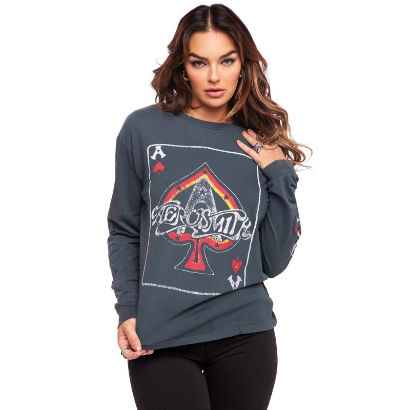 Aerosmith Ace Of Spades Oversized Long Sleeve Band Shirt by Daydreamer LA