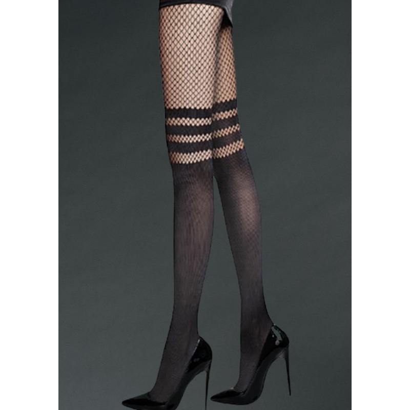 Lydia Striped Fishnet Tights|Black