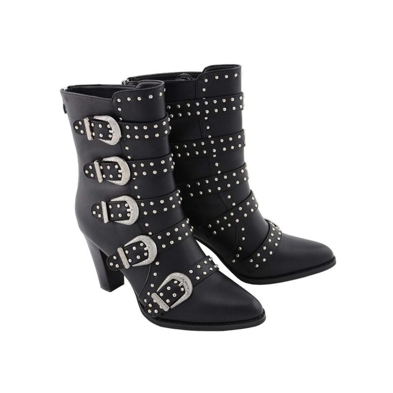 Step It Up Women's Black Buckle Up Boots with Studded Bling