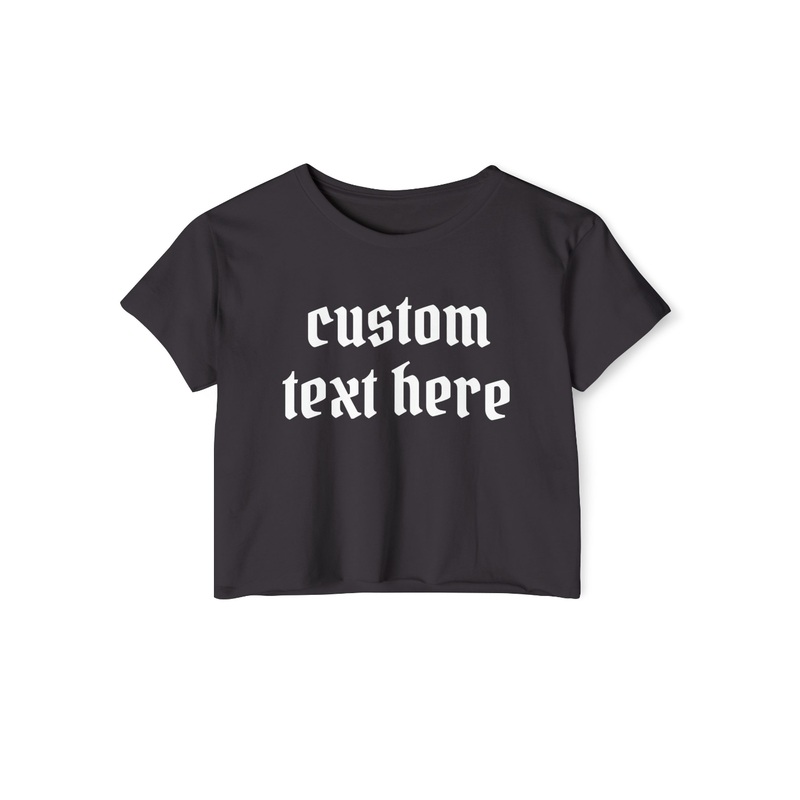 Custom Old English Font Black Cropped T-Shirt - Personalized Festival Shirt