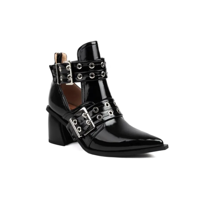 Rebel Heart Black Buckle Pointed Toe Ankle Boots