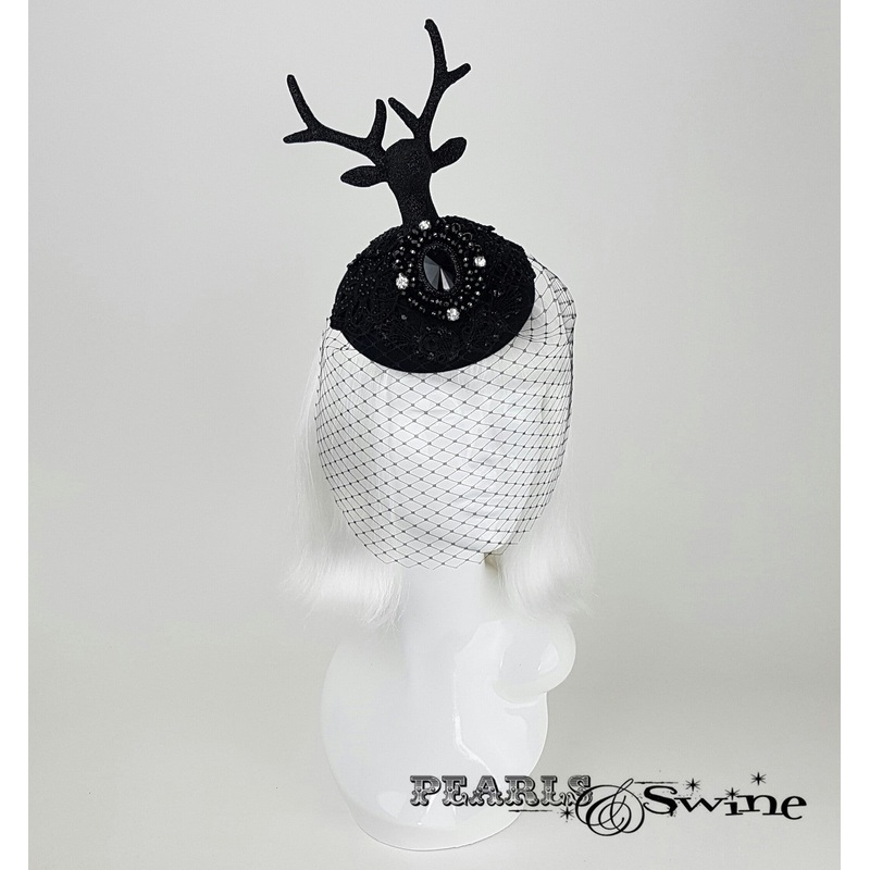 Black Lace & Crystal Veil Hat Hannibal