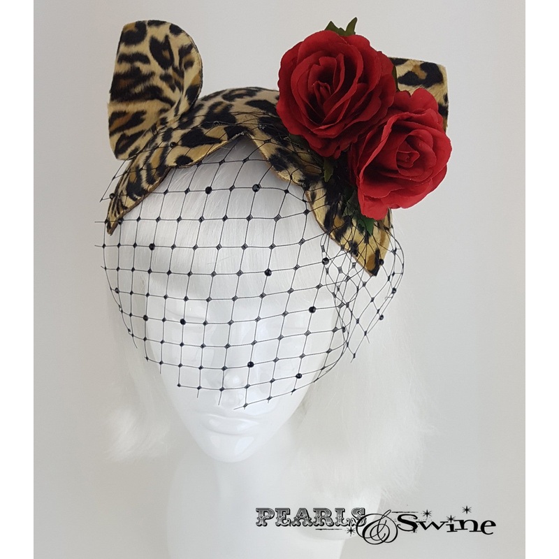 Cat Ear Leopard Print Vintage Fascinator Pussy Galore