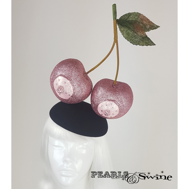 Giant Pink Glitter Cherry Hat Cherry Nips