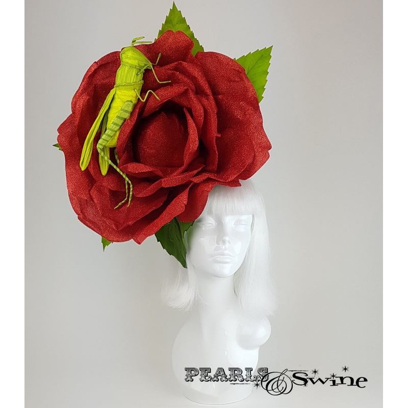 Giant Red Rose & Grasshopper Headpiece Cavalletta