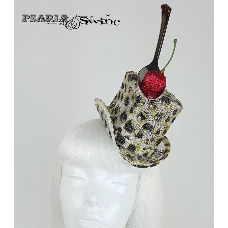 Leopard Print Mini Top Hat Feed me Cherries