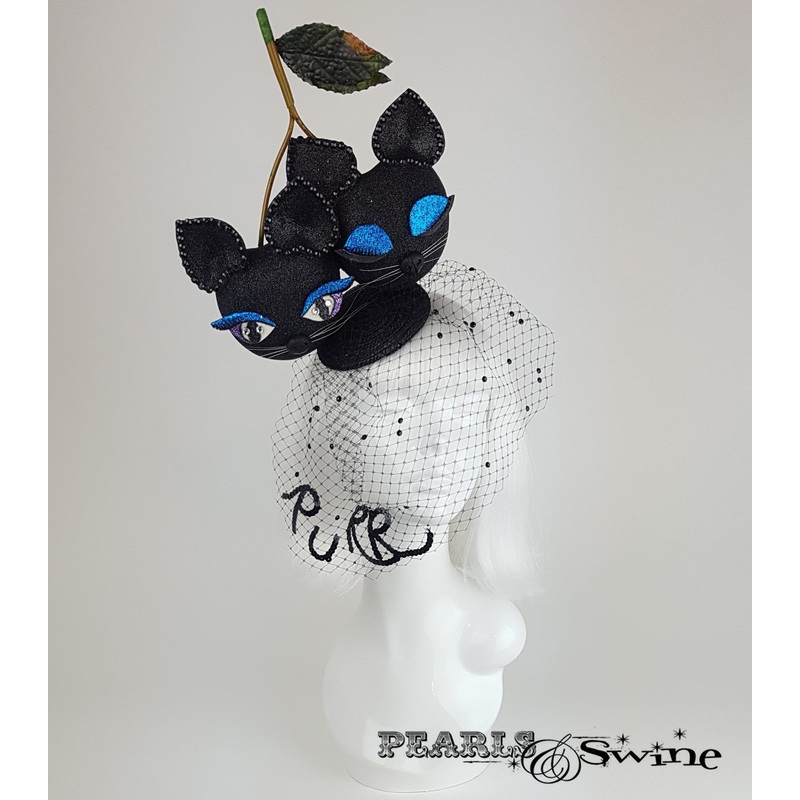 Black Glitter Giant Cherry Cat Hat Ojeada