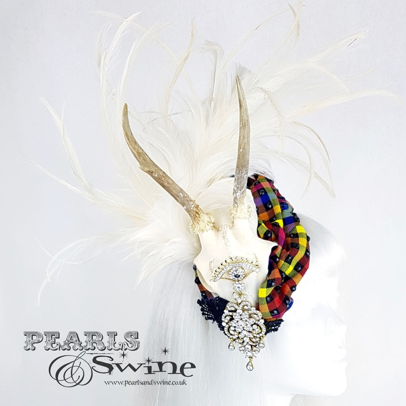 Bonnie Feather Skull Tartan Hat
