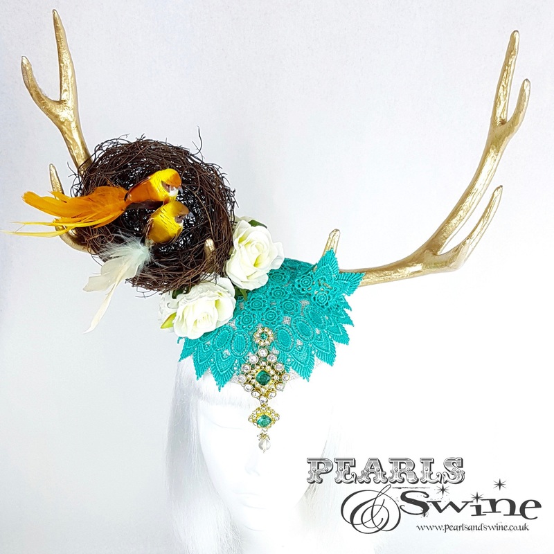Fae Golden Antlers Bird Nest Hat