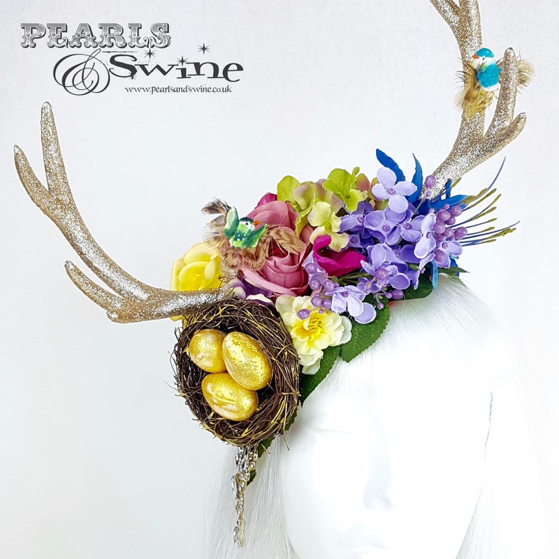 Fawn Glittery Gold Antlers Forest Fascinator
