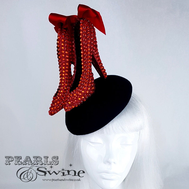 Ruby Red Glittery Heeled Shoes Hat