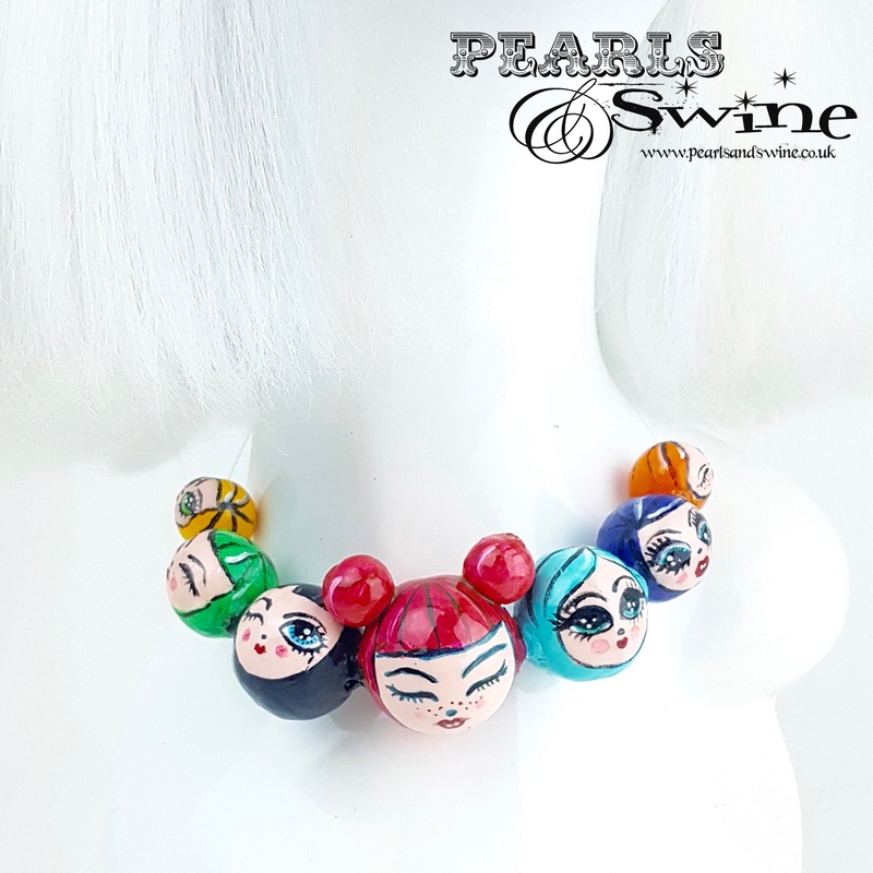 A Ring of Poppets Colourful DollFace Necklace