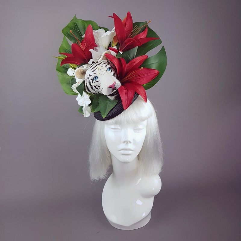 Baekho Tiger Red & Black Tropical Flower Fascinator Hat