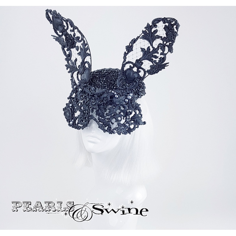 Black Lace Rabbit Mask Hat Wicked