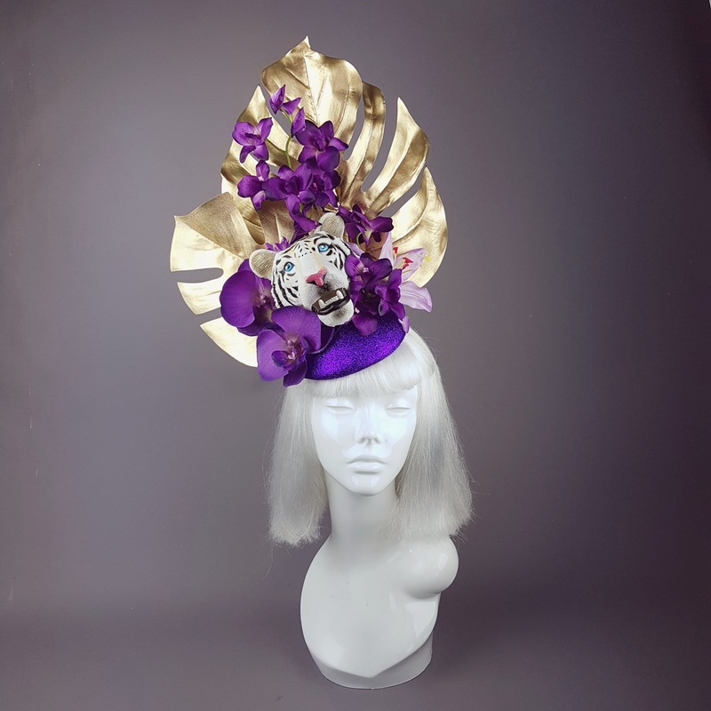 Byakko Tiger Gold & Purple Tropical Flower Fascinator Hat