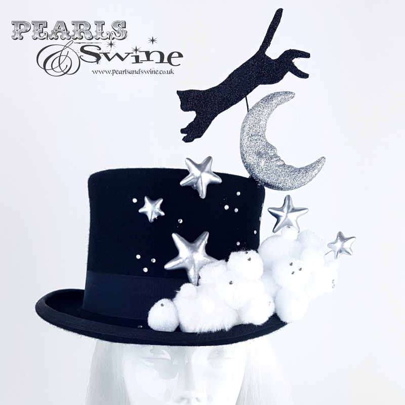 Cat Jumped Over the Moon Black Top Hat