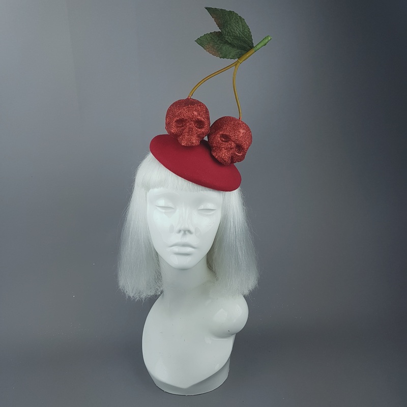 Cerises Large Red Glitter Skull Cherries Fascinator Hat