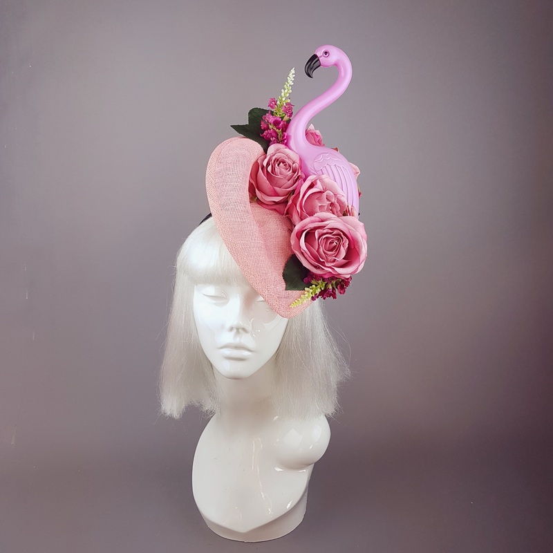 Chichi Pink Flamingo and Roses Fascinator Hat