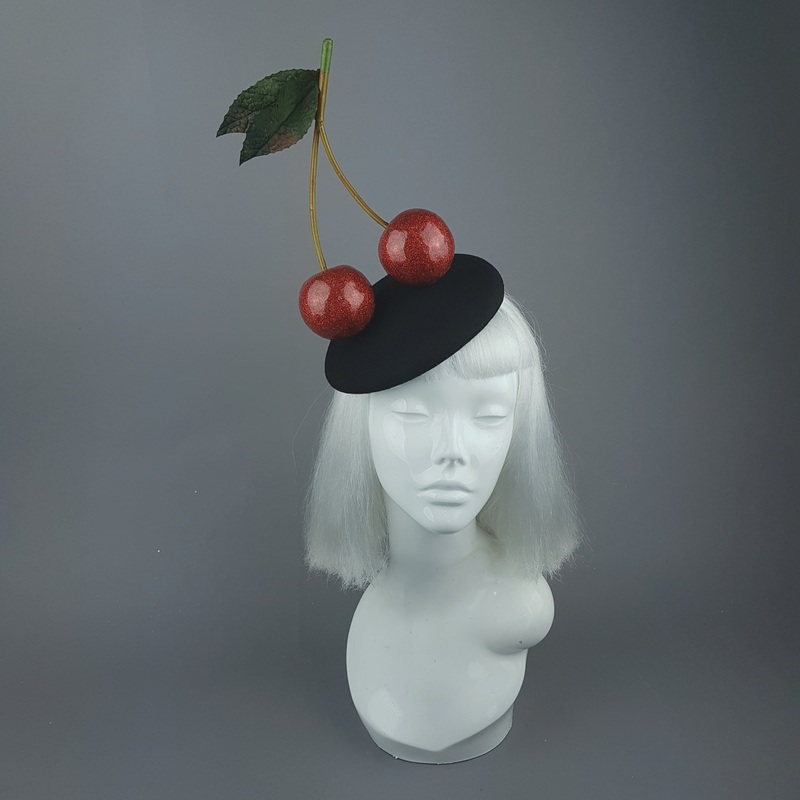 Chrie Large Red Glitter Cherries Fascinator Hat