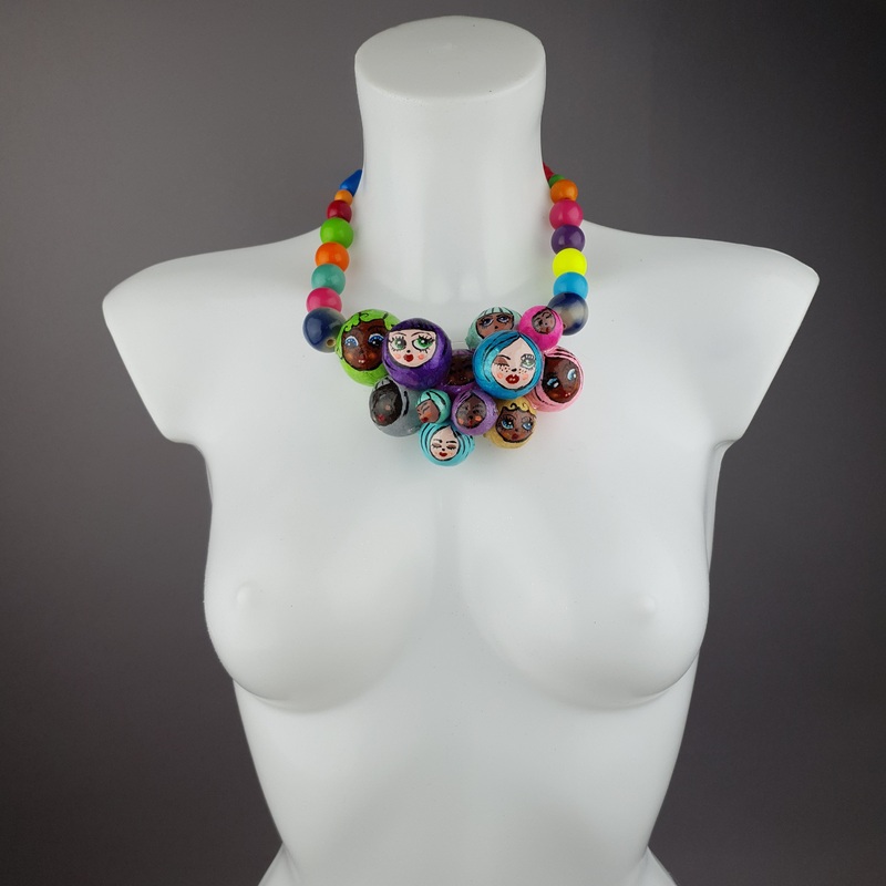 Colourful Poppets Bubble DollFace Necklace
