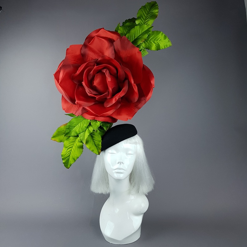 Coming Up Roses Giant Red Rose Fascinator Hat