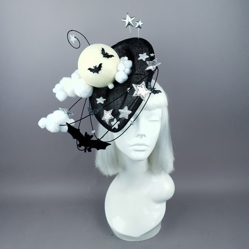 Darkness Falls Bats, Moon, Clouds Fascinator Hat