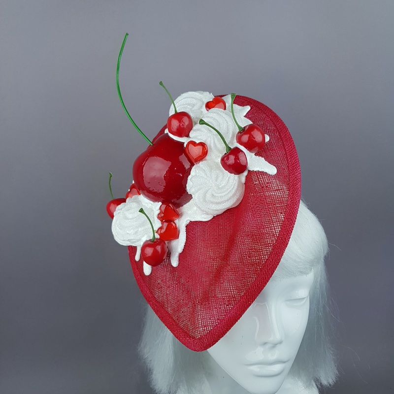 Delicious Red Giant Cherry & Cream Fascinator Hat