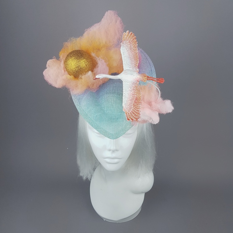 Dusk Sunset Sun, Clouds & Flamingo Fascinator Hat