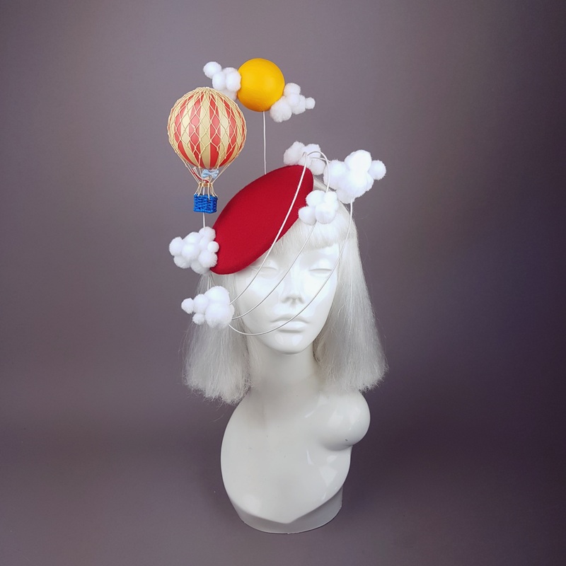 Flight of Fancy Hot Air Balloon, Sun, Clouds Fascinator Hat