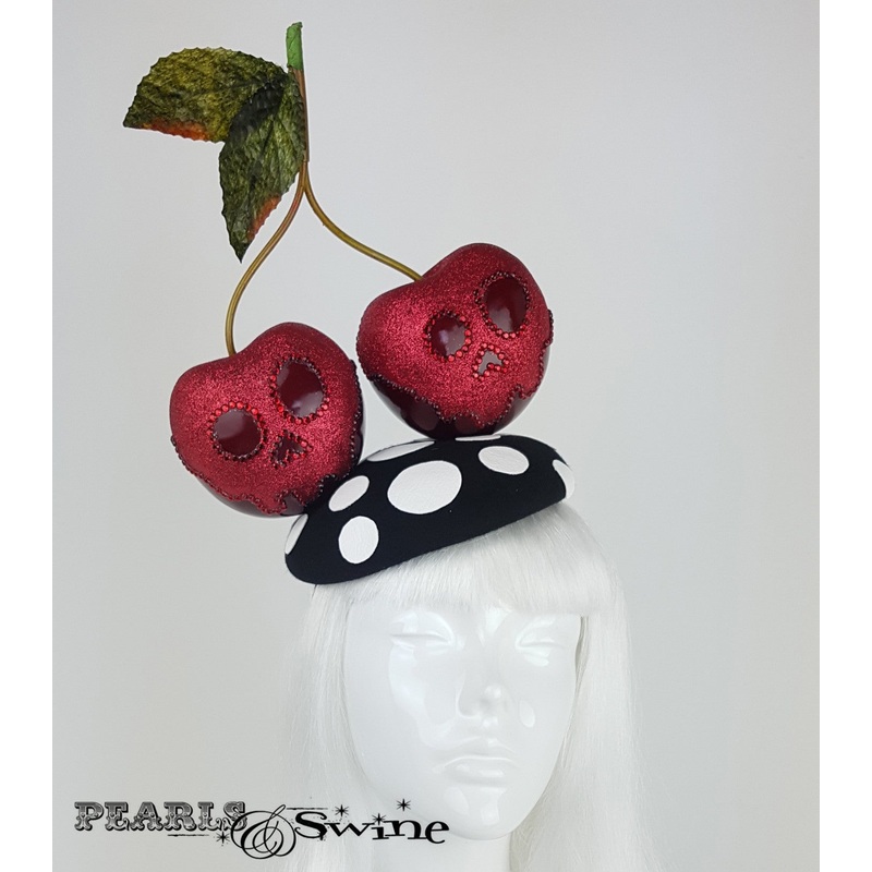 Giant Cherry Glitter Skull Hat Poisonous