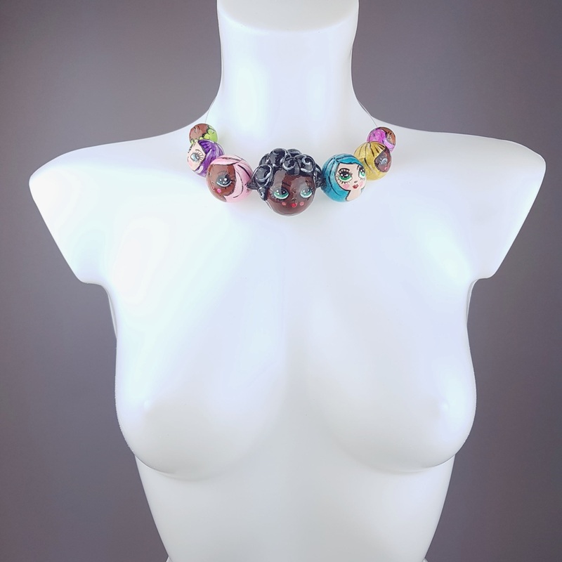 A Row of Poppets DollFace Necklace