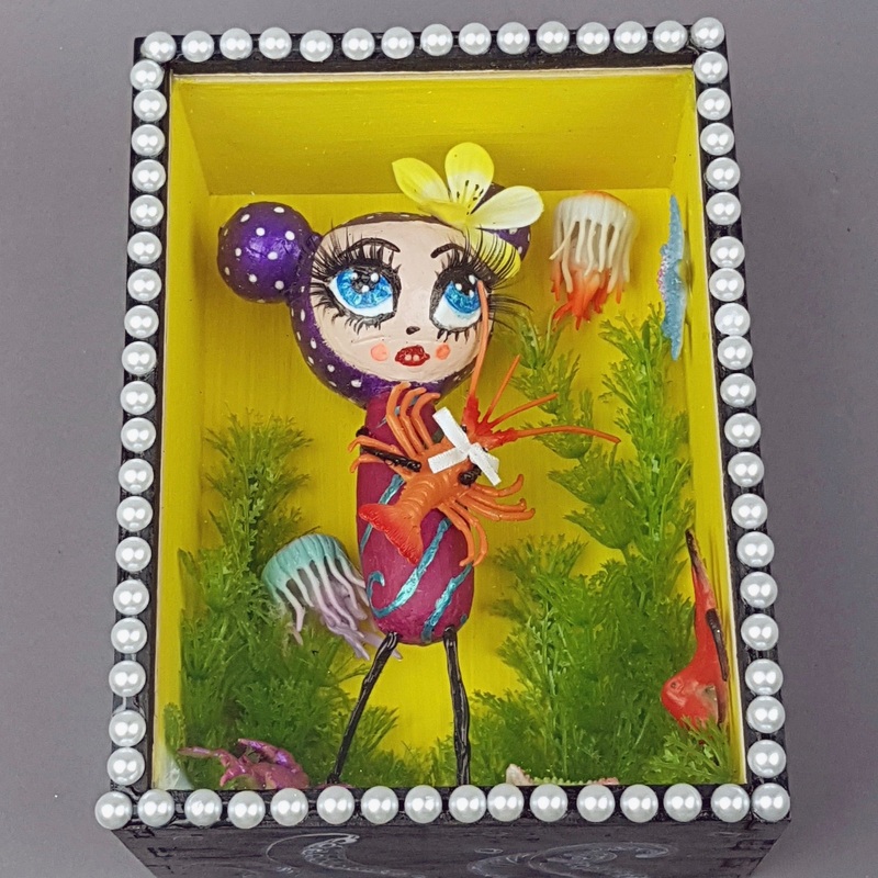 Adella Pop Surrealism Doll Sculpture in Framed Box Art