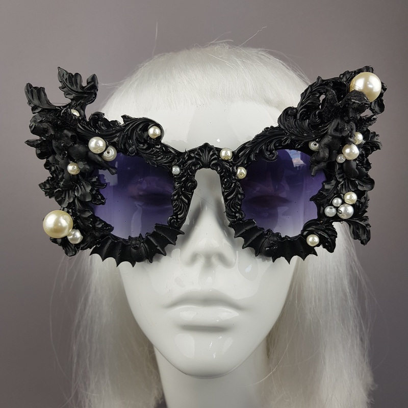 Adrienne Black Filigree Ornate Bat Sunglasses