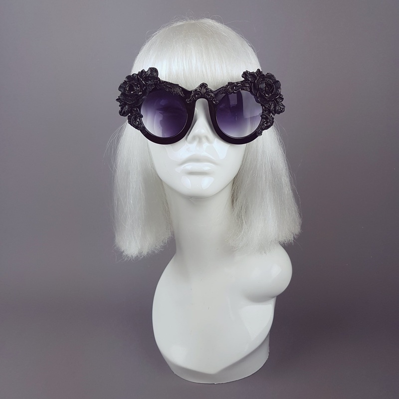 Amaris Black Rose Filigree Ornate Sunglasses