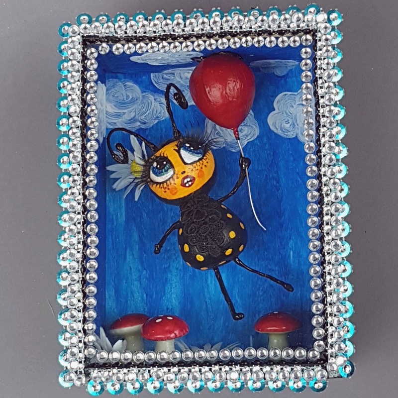 Bumble Bee Doll LowBrow Art Sculpture in Framed Box
