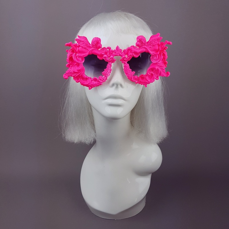 Dmoniaque Neon Pink Filigree & Cherub Sunglasses